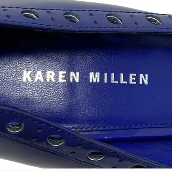 Karen Millen Electric Blue Patent Calf Leather Peep Toe Pumps - Size 8.5 - Picture 6 of 7